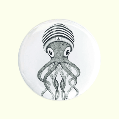 Badge illustration pieuvre noir et blanc