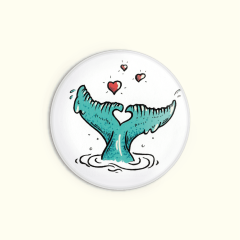 Badge illustration queue de baleine petits coeurs rouges