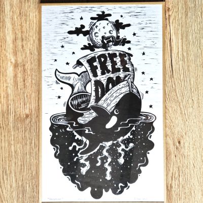 Freedom linogravure pour sea shepherd