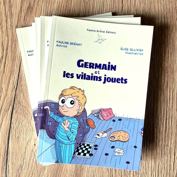LivreGermain Livre illustré Germain et les vilains jouets. Couverture dessinée avce un petit garçon dans sa chambre