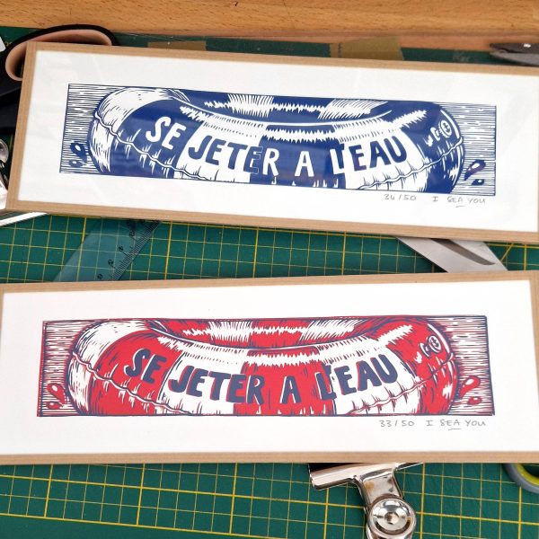 SerigraphieBouee serigraphie artisanale illustration bouée en rouge et bleu