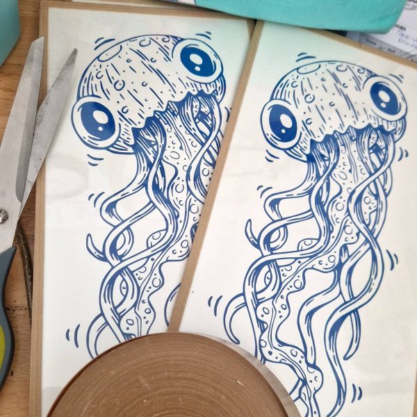 SerigraphieMeduse serigraphie artisanale illustration méduse bleue